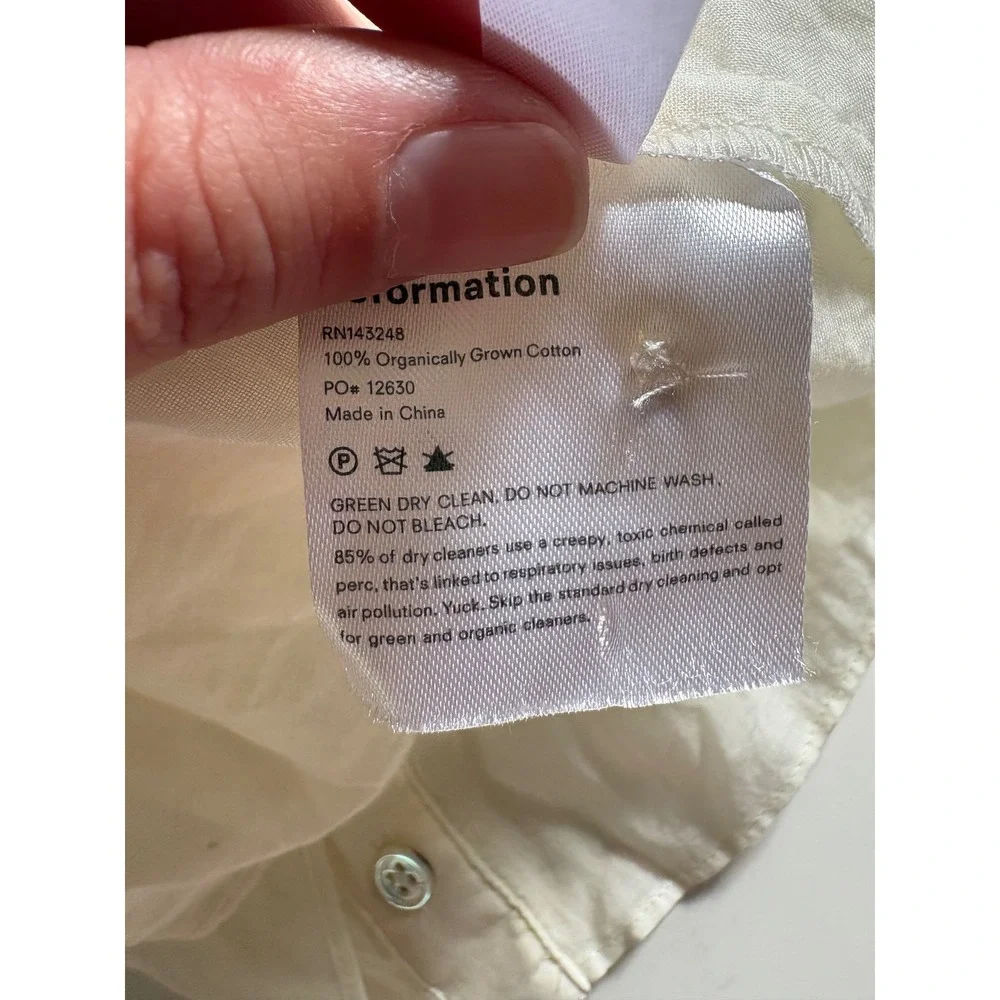 Reformation Cream Off White Ren Fair Peplum Puff Sleeve Button Down Top - XL